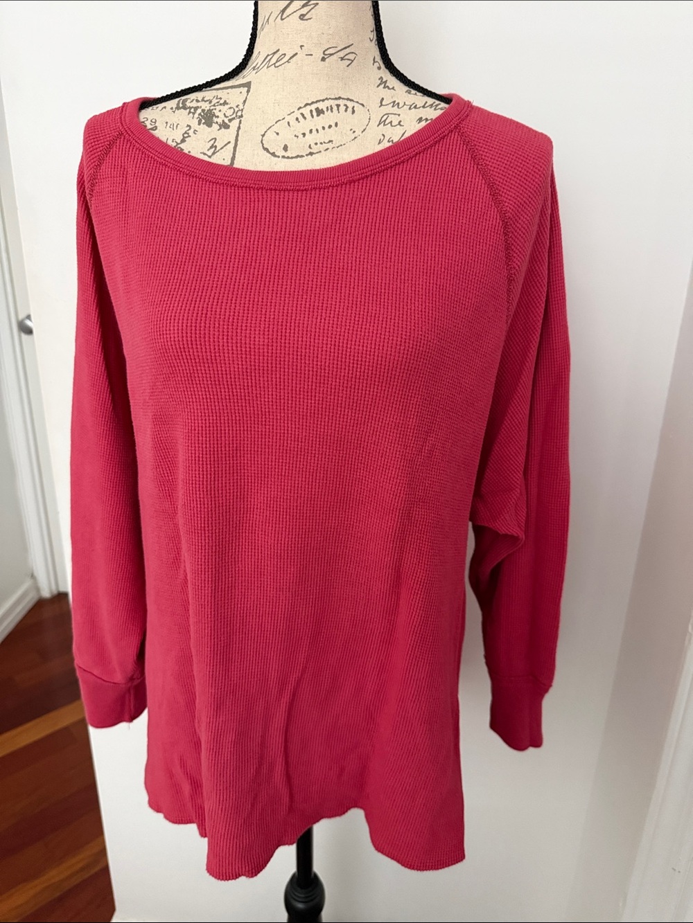 We The Free Waffle-Knit Cotton Crew Tunic Sweater in Raspberry Pink